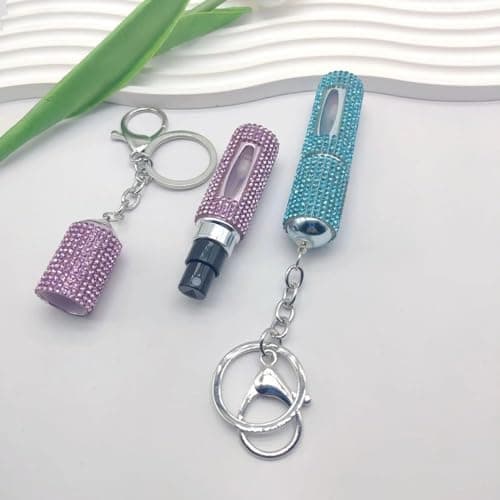 Refillable Perfume Bottle with Keychain, 5ml Crystal Portable Perfume Spray Bottle, Empty Press Head Key Ring Perfume Atomizer for Travel(Red) — view 6