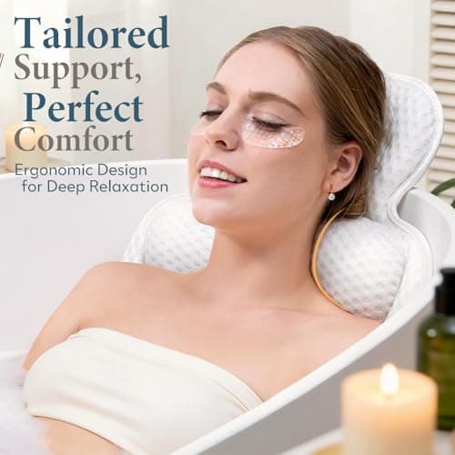Bath Pillows for Tub, Comfortable Bathtub Cushion for Head and Neck with Soft 3D Mesh Fabric and 54 Non-Slip Suction Cups, Relaxing Tub and Shower Accessories Spa Gift White Standard — view 3