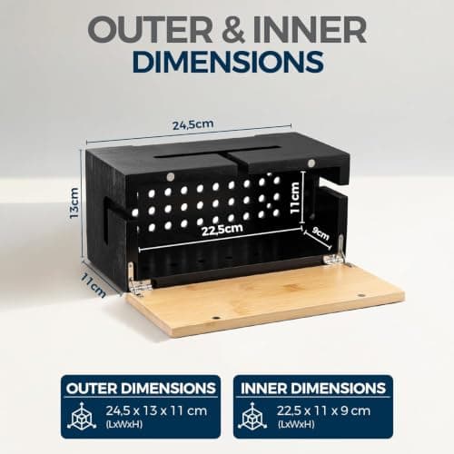Cable Organiser Box Bamboo 24.5x13x11cm, Black, Wall Fixings Included — view 2