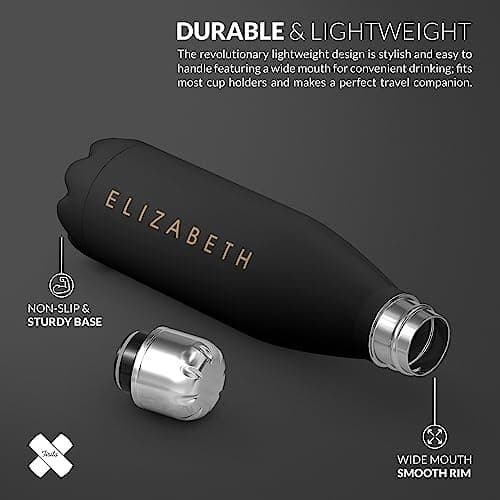 Tirita Personalised Water Bottle - Thermal Travel Flask for Hot & Cold Drinks - Insulated Stainless Steel Bottle - Gym, Office, School - 500ml [02- Name in Gold] — view 4