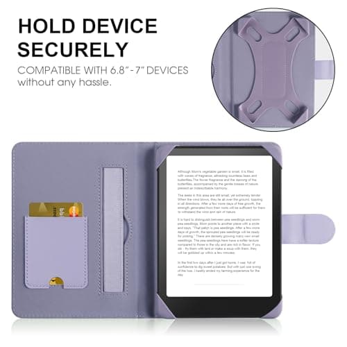 HoYiXi Universal Case for 6.8-7'' Kindle eReader Compatible with Paperwhite/Pocketbook and Tolino/Kobo Clara 2E/Kobo Clara HD,6.8" -7'' eReader Protective Cover with Built-in Card Slot,Purple — view 3