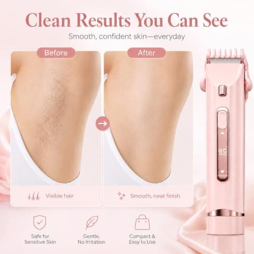 Bikini Trimmer Women - 2 in 1 Pink Electric Razor for Women & Men - USB-C Travel Lady Shaver Washable - Dual Head Body Hair Trimmer for Shaving Pubic Hair, Legs, Underarms, Lip, Face, Intimate Area — view 5