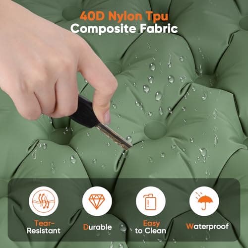 Double Camping Mat, Ultralight Self Inflating Sleeping Pad, 10cm Extra Thick Reinforced Camping Air Bed with Pillows & Built-in Foot Pump, Portable Air Mattress for Hiking Tent Backpacking (Green) — view 3