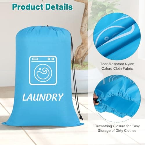 Dntorx 2 Pack Large Travel Laundry Bags 24 x 36 In, Drawstring, Blue + Grey — view 4