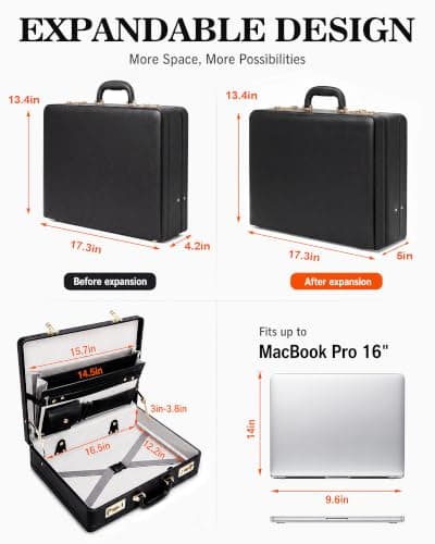 LOCKCURX Expandable Briefcase Men PU Leather Business Bag — view 3