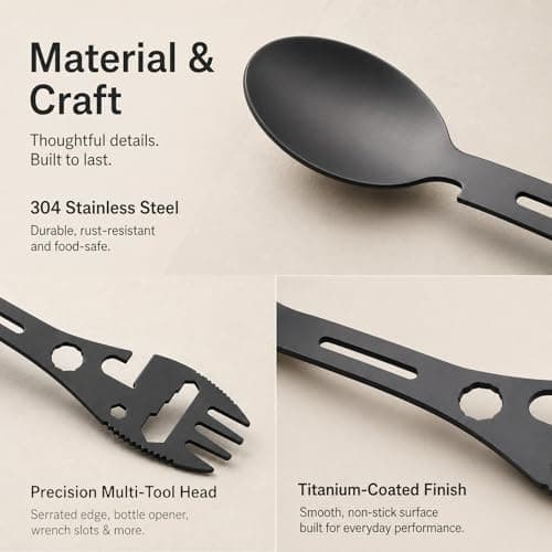 Travel Cutlery Set, 3 Pack Titanium Coated Spork Reusable Portable Camping Utensil, Bottle Can Opener Outdoor Spoon Fork Eating Multi-Tool for Hiking — view 4