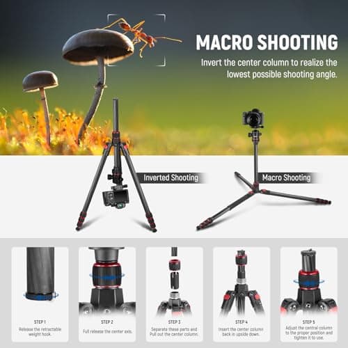 NEEWER 66"/168cm Carbon Fiber Camera Tripod with 360° Ball Head, N55C — view 5