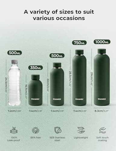 Stainless Steel Water Bottle Double Wall, Insulated Metal Water Bottle with Clip, 350ml/500ml/750ml/1L, BPA Free, 24hrs Cold & 12hrs Hot, Suitable for Sports, Camping, Hiking, Cycling, Gym, Travel — view 5