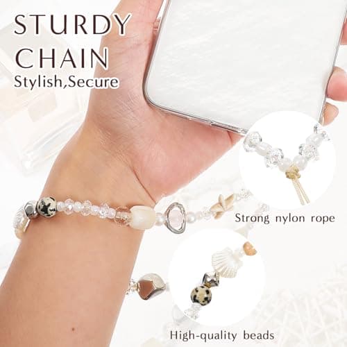 Tucnoeu Beaded Camera Wrist Strap,Beaded Phone Charms Strap,Cute Digital Camera Charm Lanyard,Phone Keychain Decoration for Wallet Phones Case Accessories — view 3
