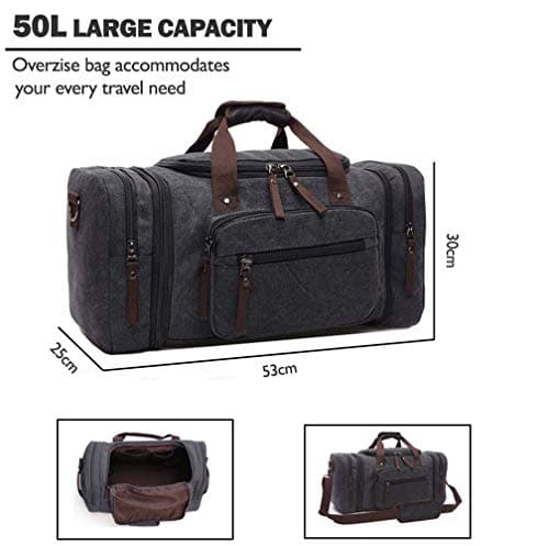 Expandable Canvas Holdall Bag for Men, AIZBO Travel Bag 55L Suitcase Large Duffel Bag for Men with Multi-Pockets, Overnight Weekend Bag, Unisex Holdall Travel Duffle Bag, Weekender Bag for Women — view 2