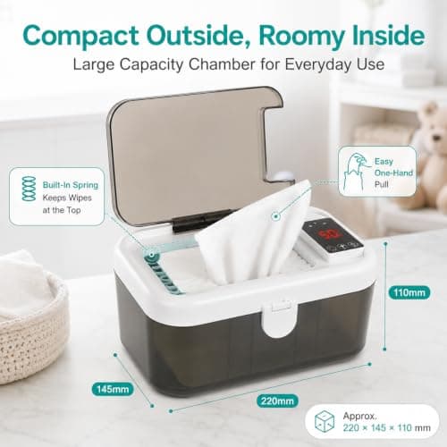 Baby Wipe Warmer, Portable USB Wipes Dispenser with 5 Temperature Modes Wipe Warmer Including Night Light | Large Capacity Wet Wipe Dispenser with Fast Heating — view 5