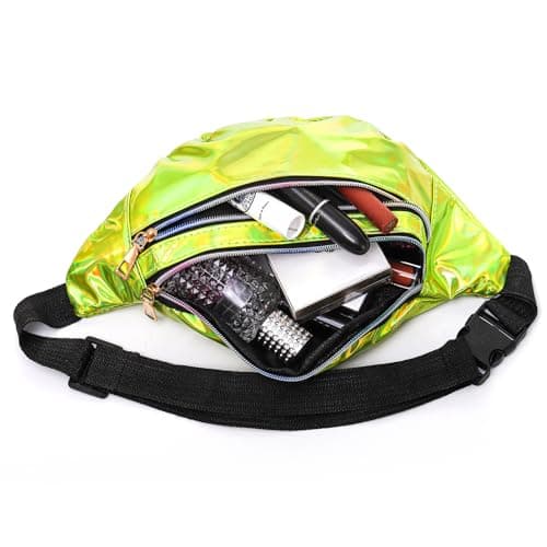 Cididu 6 Pieces Holographic Fanny Pack, Adjustable Shinny Sport Waist Bag Festival, Metallic Color Neon Waist Pack for Outdoors, Travel, Running, Party — view 3