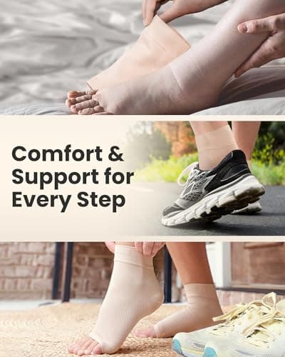 KEMFORD Ankle Support Compression Sleeve – Plantar Fasciitis & Achilles Tendonitis Relief Stockings for Foot Pain & Swelling – 1 Pair, White, L — view 6