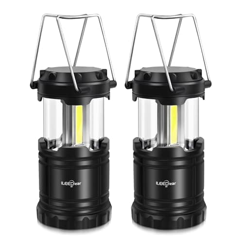 ILEEDear Camping Battery Operated, Portable Ultra Bright LED Lantern, Foldable Hanging Lamp, Survival Kit for Hiking, Emergency Equipment, Power Failure, Pack of 2