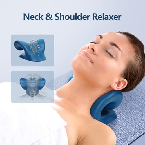 Neck Stretcher for Pain Relief, Neck and Shoulder Relaxer, Cervical Traction Device for TMJ Pain Relief and Cervical Spine Alignment Neck Curve Corrector, Chiropractic Pillow (Dark Blue) — view 3