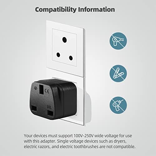 LUKELI 4 Pack UK to India Plug Adapter India Travel Adapter Maldives Plug Adapter for Indian (Black 4 Pack) — view 6