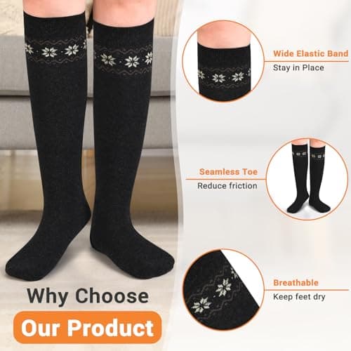 NinetoFiveLife Wool Socks for Women Ultra Soft Support Knee High, Travel, Hiking, Ski - Thermal Warm Winter Thick Socks, Black, 6 Plus Tall — view 6