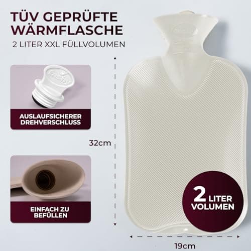 Easy and Green Cuddly Hot Water Bottle with Cover Made of Extra Soft Organic Cotton Made in Germany - Hot Water Bottle Fluffy Hot Water Bottle Long Warm for Pain Relief - Easy and Green (2 L) — view 4