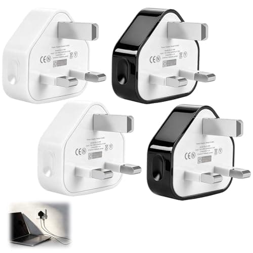 4 Pack 5V 1A USB Plug Adapter UK 3 Pin Wall Charger Fast Charging