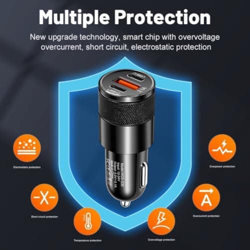 3.1A Multi Port Car Charger 2.5cm Wide Body(Yellow) — view 2