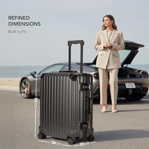 LUGG Solo Explorer 20 Inch Cabin Suitcase with Protection Cover - Alluminium Hard Frame Trolley, 37L Lightweight Travel Luggage, 360° Spinner Wheels, TSA Lock, Scratch & Water Resistant (55x38x22cm) — view 4