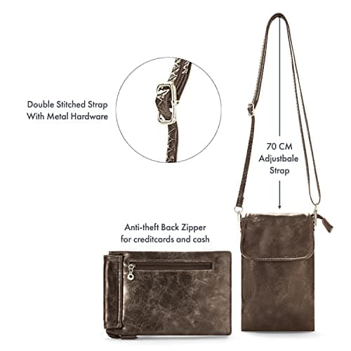 Woodland Leather Phone Bag, Crossbody Bags For Women Vegan Leather Cell Phone Purse Wallet Small Shoulder Bag - Fit All Phones phone bags for women crossbody with Anti theft zipper pocket, Brown — view 5