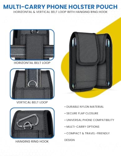 Laven & Ivory Cell Phone Pouch, Universal Phone Belt Holder with Adjustable Strap & Multiple Pockets, Nylon Holster Case with Belt Loop & Clip, Phone Pouch for 4.5-6.3 inch Smartphones (XL) — view 4