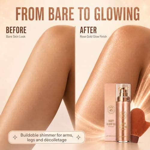 Body Shimmer Oil, Rose Gold Glow for Women, Oil Shimmer with Application Mitt, Lightweight Non-Sticky Liquid Highlighter for Arms Legs Decolletage Party Holiday Makeup — view 3