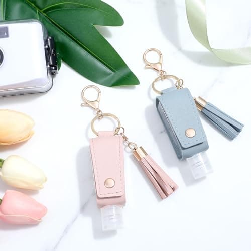 Classicseali 2PCS Hand Sanitiser with Clip,Portable Leather Hand Sanitizer with Clip, Refilled Empty Hands Sanitizers Bottles, with Keychain, for Bathroom Liquid Soap Shampoo, Pink, Blue — view 6