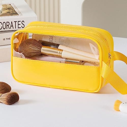 FIYUK Toiletry Travel Wash Bag Waterproof Portable Traveling Accessories Organizer for Women and Men, Yellow — view 3
