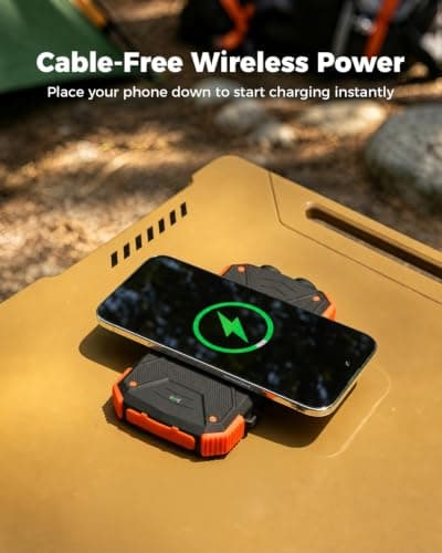 BLAVOR Solar Power Bank 10,000mAh, Portable Wireless Charger, 20W Fast Charging External Battery Pack with USB C for Cell Phones, Solar Panel Charging with Dual Flashlight for Camping — view 2