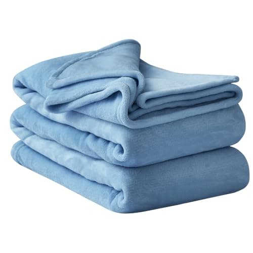 Aisbo Blue Throws Blanket for Sofas - Bed Throw King Size Fluffy Sky Blue Blanket Fleece, Warm Soft Flannel Blanket for Couch, 200x240cm