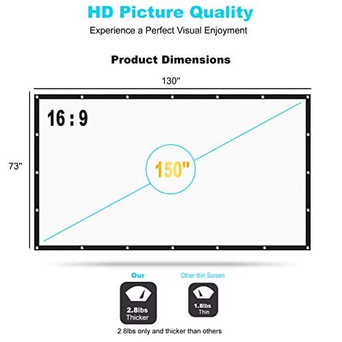 Projector Screen 150 inch,TOWOND 16:9 HD 4K Foldable Anti-Crease Portable Projection Movies Screen for Home Backyard Theater Outdoor Indoor Support Double Sided Projection — view 2