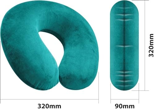 Memory Foam Moulded Pressure Relief Neck Cushion Comfort and Posture, Ideal for Travel Supports the Head, Neck and Chin when Sleeping use for Plane, Train or Car Journeys Travel Pillow In Teal — view 2