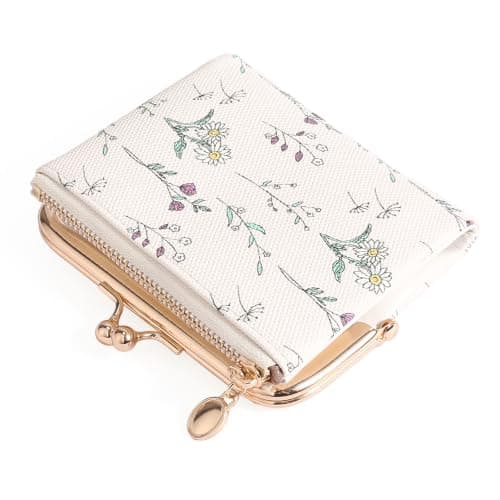 GAEKEAO Small Purses for Women RFID Blocking Bifold Ladies Wallet Vegan Leather Coin Purse with Zipper and Kiss Lock