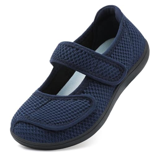 JOINFREE Womens Extra Wide Fit Walking Shoes Mary Jane Navy Blue