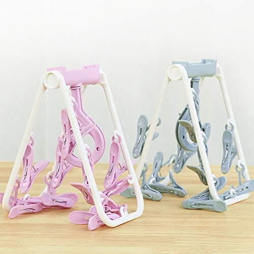 HKzzy 2 Pack Portable Folding Drip Hanger Travel Clip Socks Clothes Underwear Laundry Hanger Drying Rack with 12 Clips — view 4