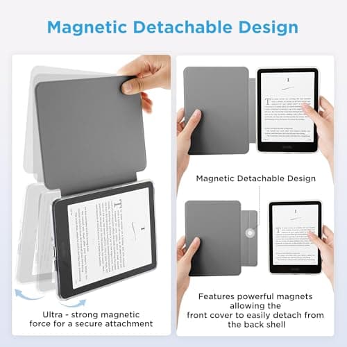 Litvana Detachable Magnetic Case for 7'' Kindle Paperwhite 12th Gen 2024 and Kindle Colorsoft Signature Edition, Slim PU Shell Cover Case with Auto Wake/Sleep, Blue and White Stripes — view 3