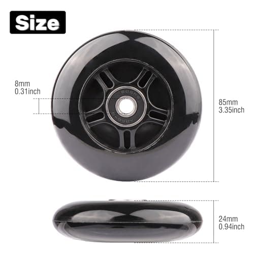 WHEELGOO 2-Pack PU Luggage Suitcase Replacement Wheels Repair Kit w/ABEC-7 Bearings and 6mm Axles for Trolley Carry-on Roller Travel Bag (85 * 24mm) — view 2