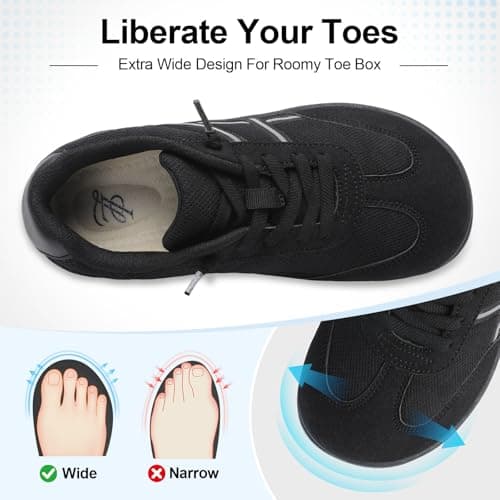 JOINFREE Women's Barefoot Walking Shoes Wide Fit Slip On Trainers All Black — view 3