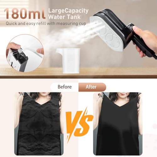Travel Steamer for Clothes， 4-Speed Steam Adjustable Handheld Iron with LCD Display Screen, 5S Rapid Preheating 1300W Clothes Hanging Ironing Machine, Suitable for Home, Dormitory & Travel (Black) — view 6