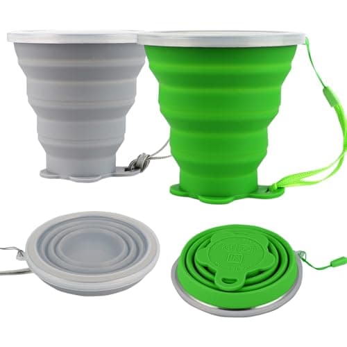ddLUCK Silicone Collapsible Camping Cup, 320ml Foldable Travel Mug with Lid