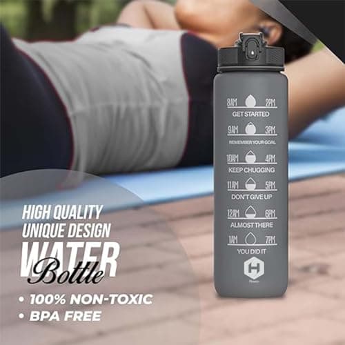 HOMEEX 1 Litre Motivational Fitness Sport Water Bottles with Straw & Time Maker, BPA-free Plastic Drink Bottle 1l Design for Girls, Boy Running,cycling (Spout 1000ml Black) — view 5