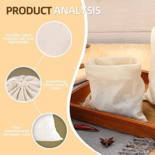 Irich 25 Pack Cotton Muslin Drawstring Bags, Reusable Produce Storage Bags, 100% Organic Muslin Bags for Store Spices, Crafts, Soap or Slag Filter, Soaking Medicinal Liquor (20 * 25cm) — view 3