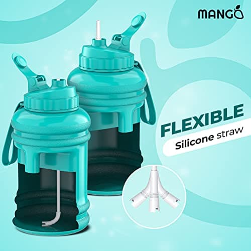 MANGO 2.2L Water Bottle With Straw and Time markings - BPA Free Xl Jug - Extra Large Durable Sports Bottles With Flip Cap - Ideal For Gym and Bodybuilding - Large Sports Reusable Water Bottle (Green) — view 5