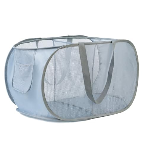 KIAYOO Collapsible Laundry Basket,Foldable Clothes Hamper 2 Compartments with Side Pocket Bag,Pop up Washing Bin Bag for Bathroom,Bedroom,College Dorm,Hotel,Travel,Grey
