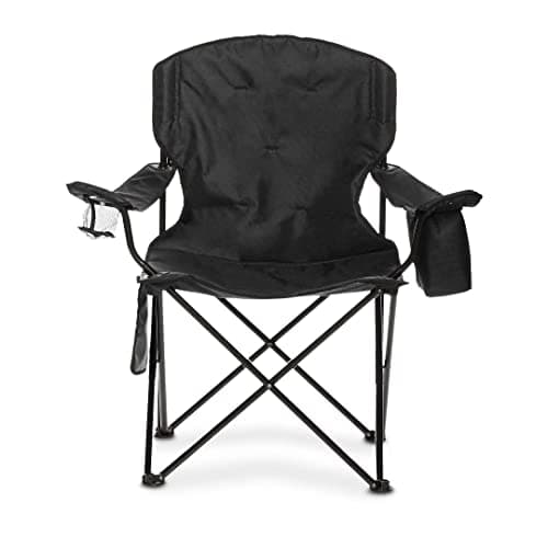 Amazon Basics Comfortable, Heavy Duty, Portable Camping Chair with 4-Can Cooler, Side Pocket, Cup Holder, and Carry Bag, Collapsible for Camping, Fishing, Beach, and Backpacking, XL, Padded, Black — view 4