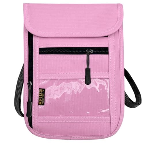 RFID Blocking Travel Neck Wallet Pouch and Passport Holder,Travel Neck Pouch Passport Holder for Women & Men, Pink, Minimalist