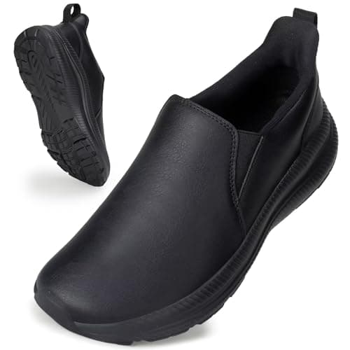 ZOVE Wide Fit Shoes Womens Wide Toe Box Slip On Leather Walking Shoes Ultra Light Extra Wide Fit Casual Sneakers Non-Slip Comfortable Sneakers 88166 Full Black 40
