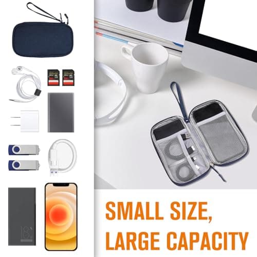 Travel Cable Organiser Bag, Portable Electronics Travel Organizer Tech Pouch, Universal Cord and Travel Gadgets Cable Pouch for Cables Power Bank Earphone USB Drive Hard Disk (Single-Layer Navy Blue) — view 4